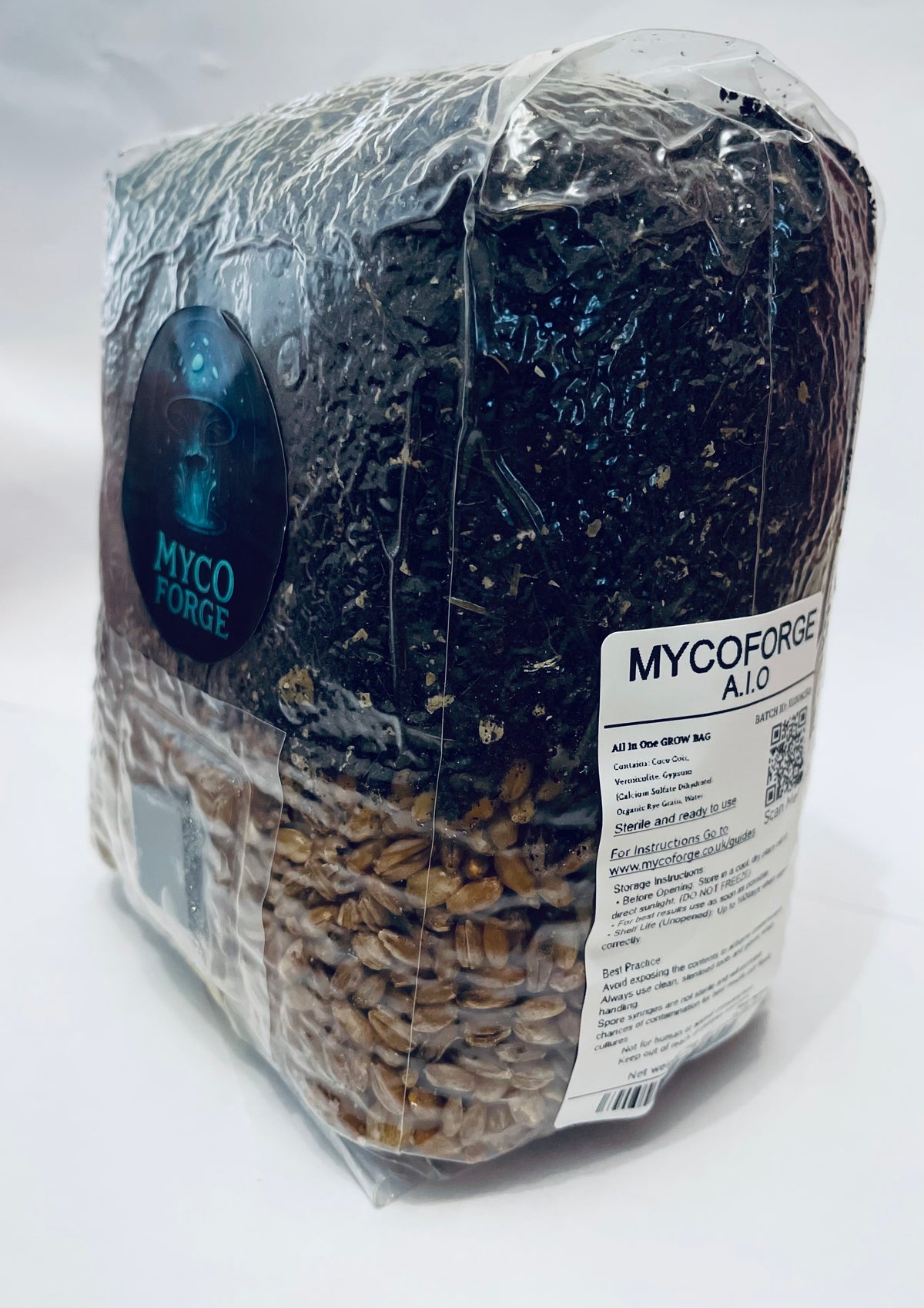 myco forge rye grain all in one spawn bag side view